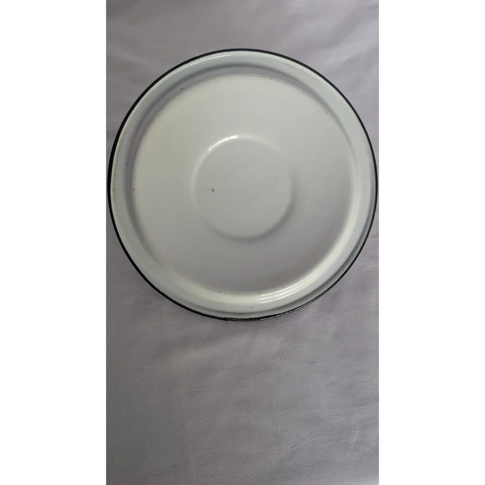 Vintage White Enamel Pot Lid Black Trim Replacement Farmhouse Cookware 7.25 Inch